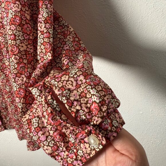 Lee Womens Floral Roses Button-Up Blouse Large 3/4 Sleeves Cotton Cottage Modest - Picture 4 of 9